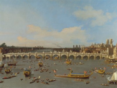 Pont de Westminster, avec la procession du Lord Maire sur la Tamise - Giovanni Antonio Canal